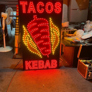 ENSEIGNE DÉCORATIVE LUMINEUSE LED DOUBLE FACE “KEBAB TACOS” EXTÉRIEURE 111X65cm