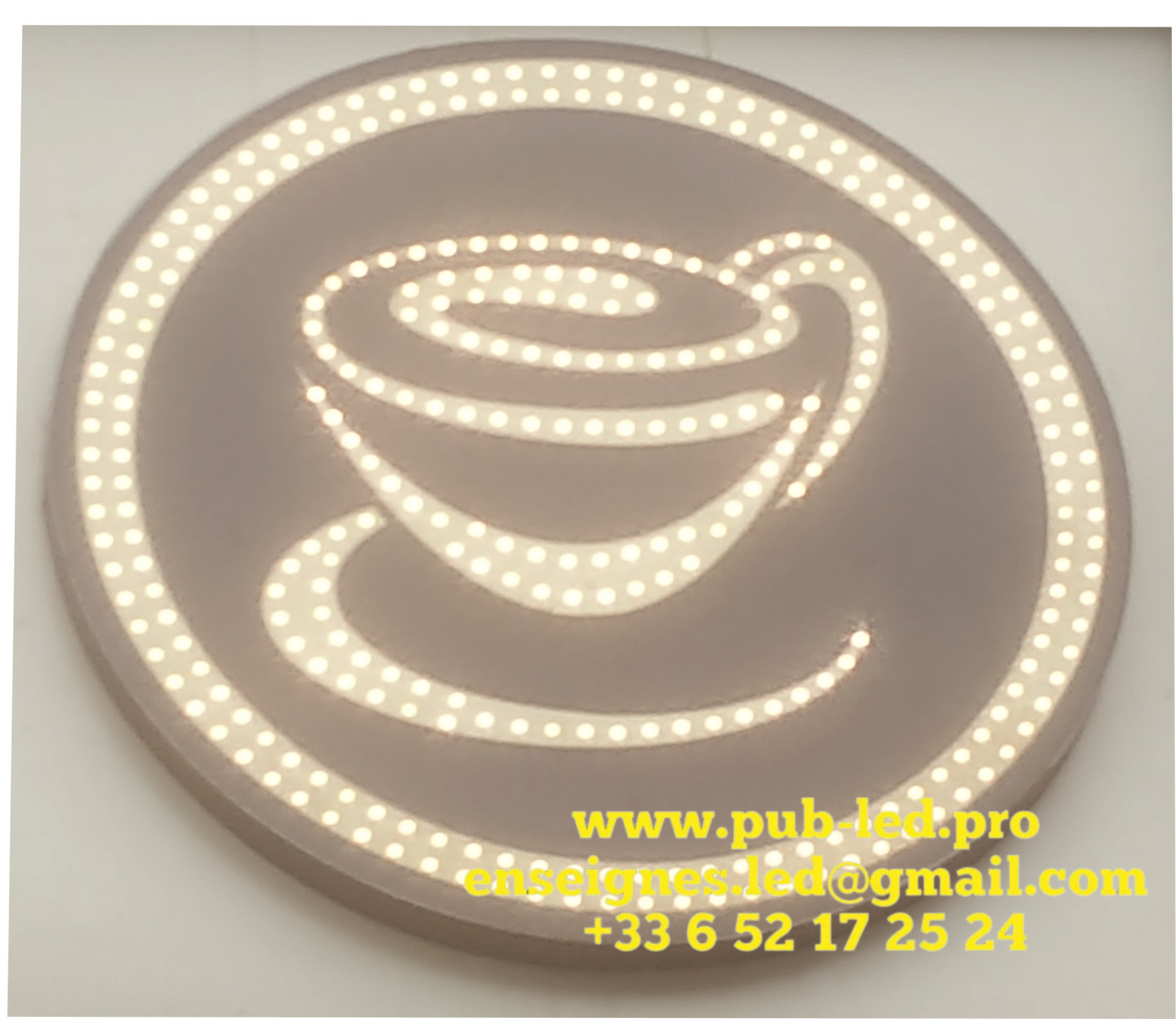 ENSEIGNE LUMINEUSE LED RONDE POUR CAFÉ 60CM – Image 3
