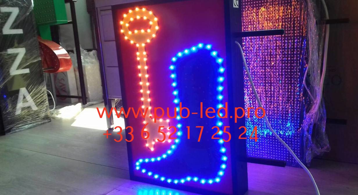 ENSEIGNE LUMINEUSE LED EXTERIEURE CORDONNERIE SERRURERIE AVEC ANIMATION 50x70CM