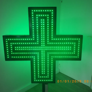 PANNEAU D'ENSEIGNE LED DOUBLE FACE “CROIX DE PHARMACIE” EXTÉRIEUR AVEC ANIMATION ET TÉLÉCOMMANDE 100X100CM
