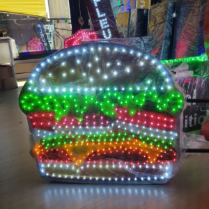ENSEIGNE LED 70x70cm DOUBLE FACES “BURGER” AVEC ANIMATION, TÉLÉCOMMANDE ET PRÊTE À INSTALLER