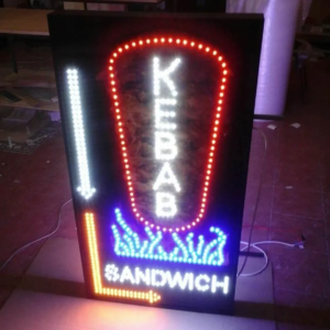ENSEIGNE DÉCORATIVE LUMINEUSE LED DOUBLE FACE “KEBAB SANDWICH” EXTÉRIEURE 130X65cm