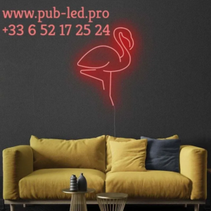 ENSEIGNE LUMINEUSE "FLAMANT" NÉON FLEX PERSONNALISÉE, CHOIX DE TAILLE ET COULEUR, de 55 cm et 79 cm