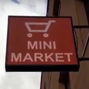 ENSEIGNE DE MAGASIN LED DOUBLE FACE "EPICERIE MINI MARKET" 70X70 CM