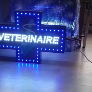 ENSEIGNE LUMINEUSE VÉTÉRINAIRE AVEC ANIMATION ET TÉLÉCOMMANDE DOUBLE FACE 60x40CM