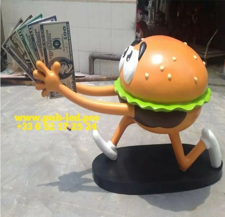 SCULPTURE RÉSINE DÉCORATIVE – HAMBURGER STYLE CARTOON POUR INTÉRIEUR – Image 3