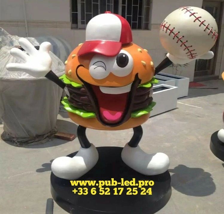 SCULPTURE RÉSINE DÉCORATIVE – HAMBURGER STYLE CARTOON POUR INTÉRIEUR
